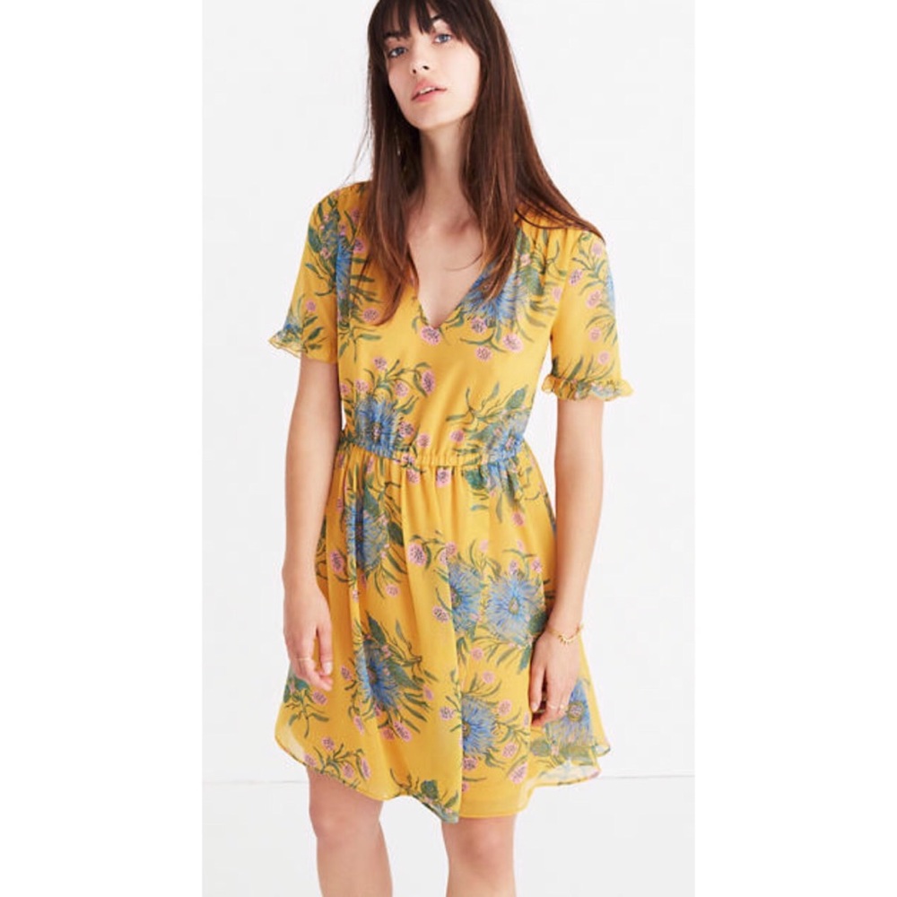 Sweetgrass ruffle-sleeve dress in painted blooms